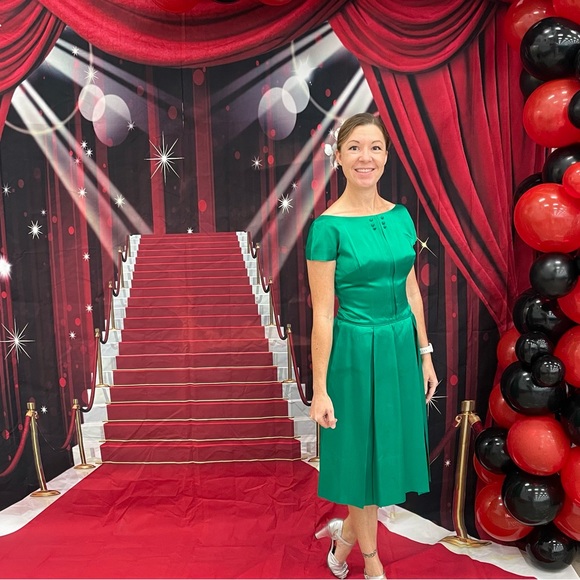 Vintage Emerald Satin dress XS Candy Jones California 50’s/60’s - Picture 11 of 11